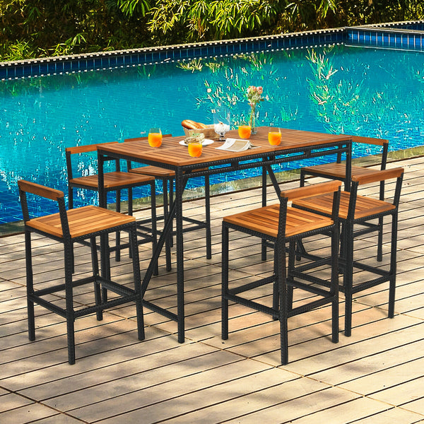 This outdoor high-dining set with 6 comfortable bar stools will be the perfect area for inviting your friends and family to enjoy the delicious foods together. Â  On the center of the tabletop  there is a 1.9" umbrella hole for putting your patio umbrella