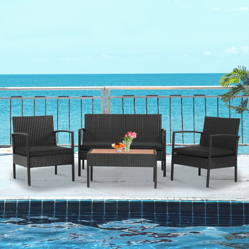 Including 2 single sofas  1 loveseat and 1 coffee table <br>Cozy cushions are filled with high-density sponge for higher comfort <br>High backrest and curved armrests help rest your back and arms <br>Large table is designed for your beverages  snacks  boo