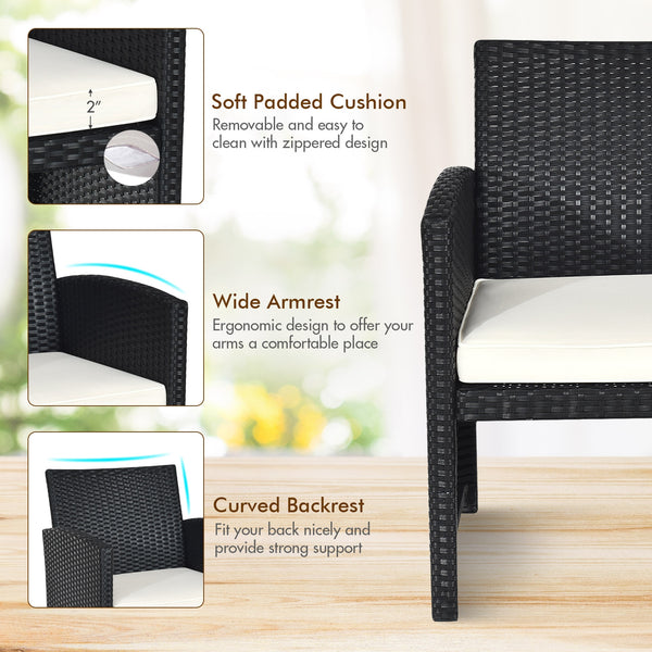 Comes with foot pads to protect the floor and add stability to the set<br>High-quality rattan and steel materials are used to ensure a long lifespan<br>PE rattan is waterproof and corrosion resistant<br>Suitable for balcony  rooftop  backyard  poolside  a