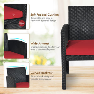 Comes with foot pads to protect the floor and add stability to the set<br>High-quality rattan and steel materials are used to ensure a long lifespan<br>PE rattan is waterproof and corrosion resistant<br>Suitable for balcony  rooftop  backyard  poolside  a