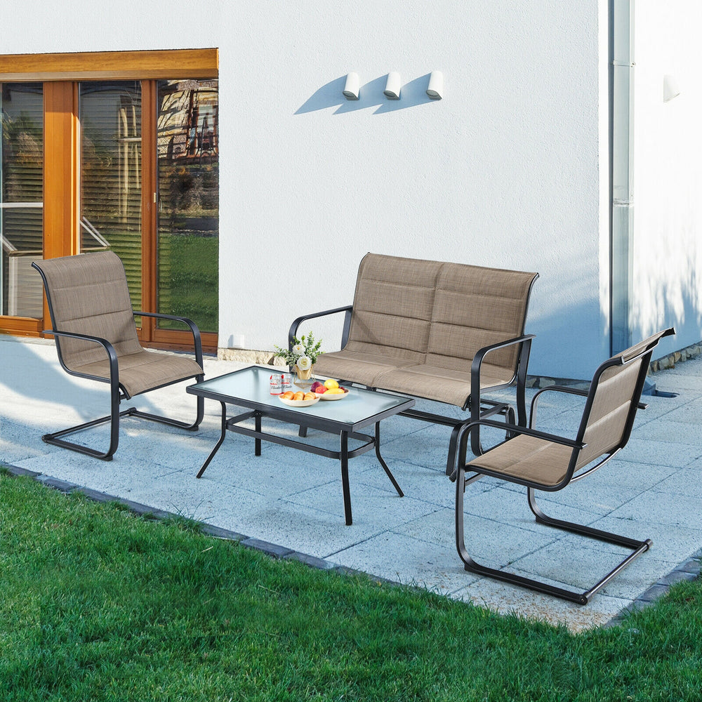 Create a cozy space to entertain your beloved family and friends with this 4-piece outdoor patio furniture set! Â  Based on your available space  this 4-piece patio conversation set provides 4 different combinations for you to select. Besides  you can als