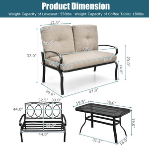 This premium outdoor patio conversation bench set will be a good choice for you. Â  This 2-Piece patio loveseat set includes 1 loveseat  1 coffee table  1 seat cushion and 2 back cushions  which is a great choice for your indoor and outdoor environment. Y