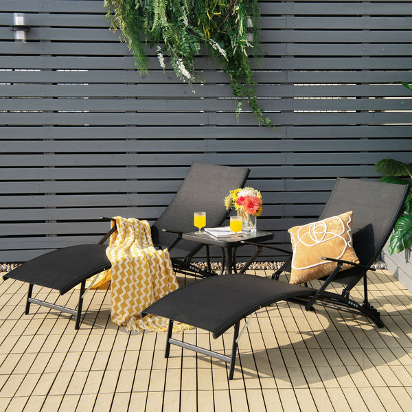 If you want to enjoy a lazy afternoon on your beautiful outdoors  these comfortable outdoor chaise lounge chairs are ready to be used! Â  The lightweight design allows you to carry these outdoor recliners to the desired places easier. What's more  the 5-p