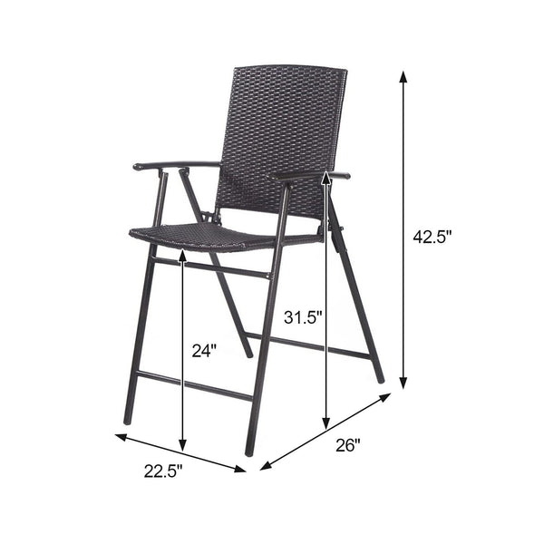 This 4-piece set of folding rattan chairs is ideal for your family/friends gathering  party  outdoor camping and other gathering activities. Â  With steel frames  these rattan chairs are high quality and can serve you a long time. Footrest and armrest mak