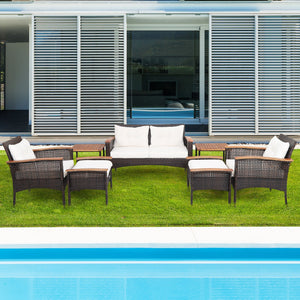 Ship and arrive in 3 boxes  delivery time may vary per box <br>All screws are well packed in the first box <br>Weather-resistant mix brown PE rattan for outdoor durability <br>Ensure strong stability with a sturdy steel frame and solid acacia wood <br>The