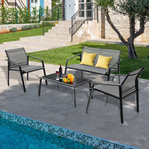 Make outdoor life more comfortable and make outdoor places more beautiful with this 4-piece patio furniture set! Â  To provide you with upgraded comfort  this outdoor conversation set is ergonomically designed with curved backrests  cozy armrests and wide