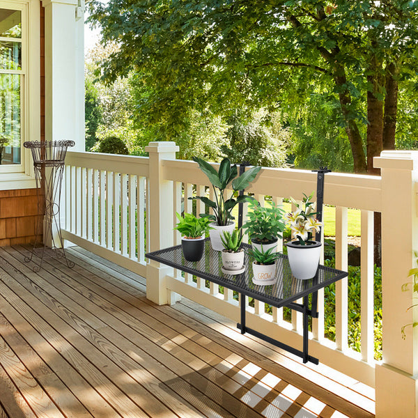 The hanging flower pot rack brings you extra usable space  as long as there is a fence for it to hang. Â  Multifunctional shelves can increase space for placing flower pots. Additionally  if you want to enjoy the sunbath on the balcony  this shelf can be 