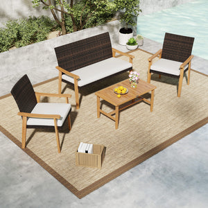 Hand-woven mix brown PE rattan for longevity and elegance<br>Sturdy acacia wood frame also injects a natural touch to your space<br>Heavy-duty metal supports for enhanced stability<br>Rectangular coffee table holds your outdoor essentials for easy access<
