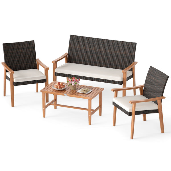 Hand-woven mix brown PE rattan for longevity and elegance<br>Sturdy acacia wood frame also injects a natural touch to your space<br>Heavy-duty metal supports for enhanced stability<br>Rectangular coffee table holds your outdoor essentials for easy access<