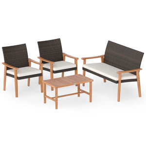 Hand-woven mix brown PE rattan for longevity and elegance<br>Sturdy acacia wood frame also injects a natural touch to your space<br>Heavy-duty metal supports for enhanced stability<br>Rectangular coffee table holds your outdoor essentials for easy access<