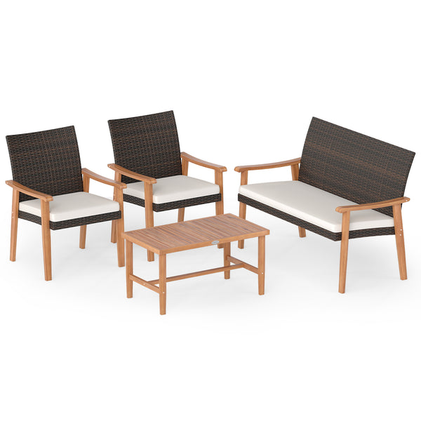 Hand-woven mix brown PE rattan for longevity and elegance<br>Sturdy acacia wood frame also injects a natural touch to your space<br>Heavy-duty metal supports for enhanced stability<br>Rectangular coffee table holds your outdoor essentials for easy access<