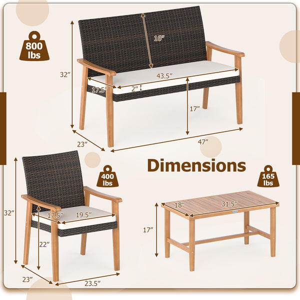 Hand-woven mix brown PE rattan for longevity and elegance<br>Sturdy acacia wood frame also injects a natural touch to your space<br>Heavy-duty metal supports for enhanced stability<br>Rectangular coffee table holds your outdoor essentials for easy access<