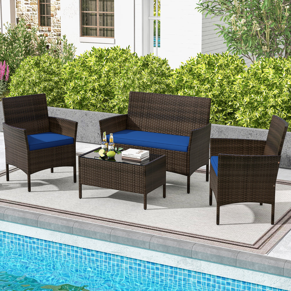 High-grade PE rattan for both elegance and durability<br>Soft seat cushions make chairs more comfortable to sit<br>Ergonomic backrest and armrests make you relaxed<br>Zipper design for easy maintenance of cushion covers<br>Heavy-duty metal frame for high 