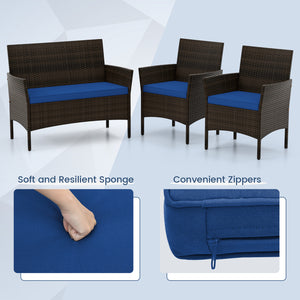 High-grade PE rattan for both elegance and durability<br>Soft seat cushions make chairs more comfortable to sit<br>Ergonomic backrest and armrests make you relaxed<br>Zipper design for easy maintenance of cushion covers<br>Heavy-duty metal frame for high 