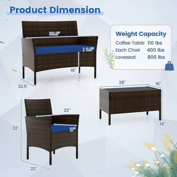 High-grade PE rattan for both elegance and durability<br>Soft seat cushions make chairs more comfortable to sit<br>Ergonomic backrest and armrests make you relaxed<br>Zipper design for easy maintenance of cushion covers<br>Heavy-duty metal frame for high 