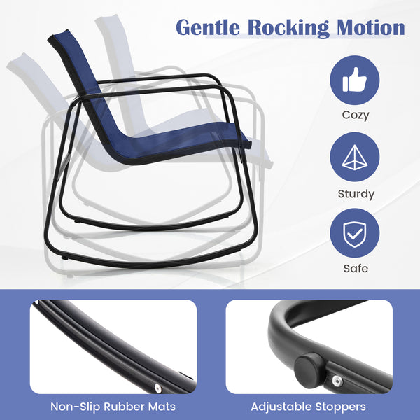 Rock stably with non-slip pads and adjustable stopper <br>Curved seat and back make you more relaxed <br>Made of premium material for long-time use <br>Quick-drying and breathable seat fabric offers more comfort <br>Reinforced metal frame offers strong su