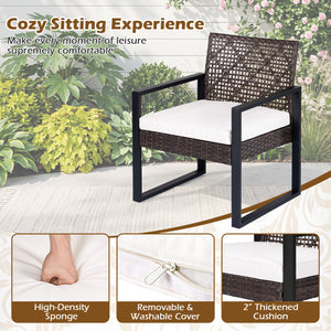 Breathable hand-woven PE rattan for weather-resistant outdoor use<br>Premium acacia wood tabletop offers natural beauty and a splinter-free surface<br>Adjustable feet on the coffee table ensure stability on uneven ground<br>High-density sponge filled cush