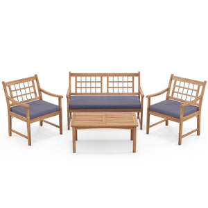 Made of selected acacia wood for strong support and long-time use<br>Comfortable seat cushions make you more relaxed<br>Zippered cushion covers for simple maintenance<br>Fixing ties keep the cushions in place<br>Ergonomic backrest and armrests bring more 