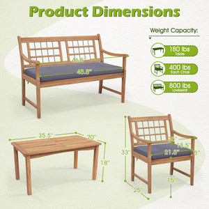 Made of selected acacia wood for strong support and long-time use<br>Comfortable seat cushions make you more relaxed<br>Zippered cushion covers for simple maintenance<br>Fixing ties keep the cushions in place<br>Ergonomic backrest and armrests bring more 