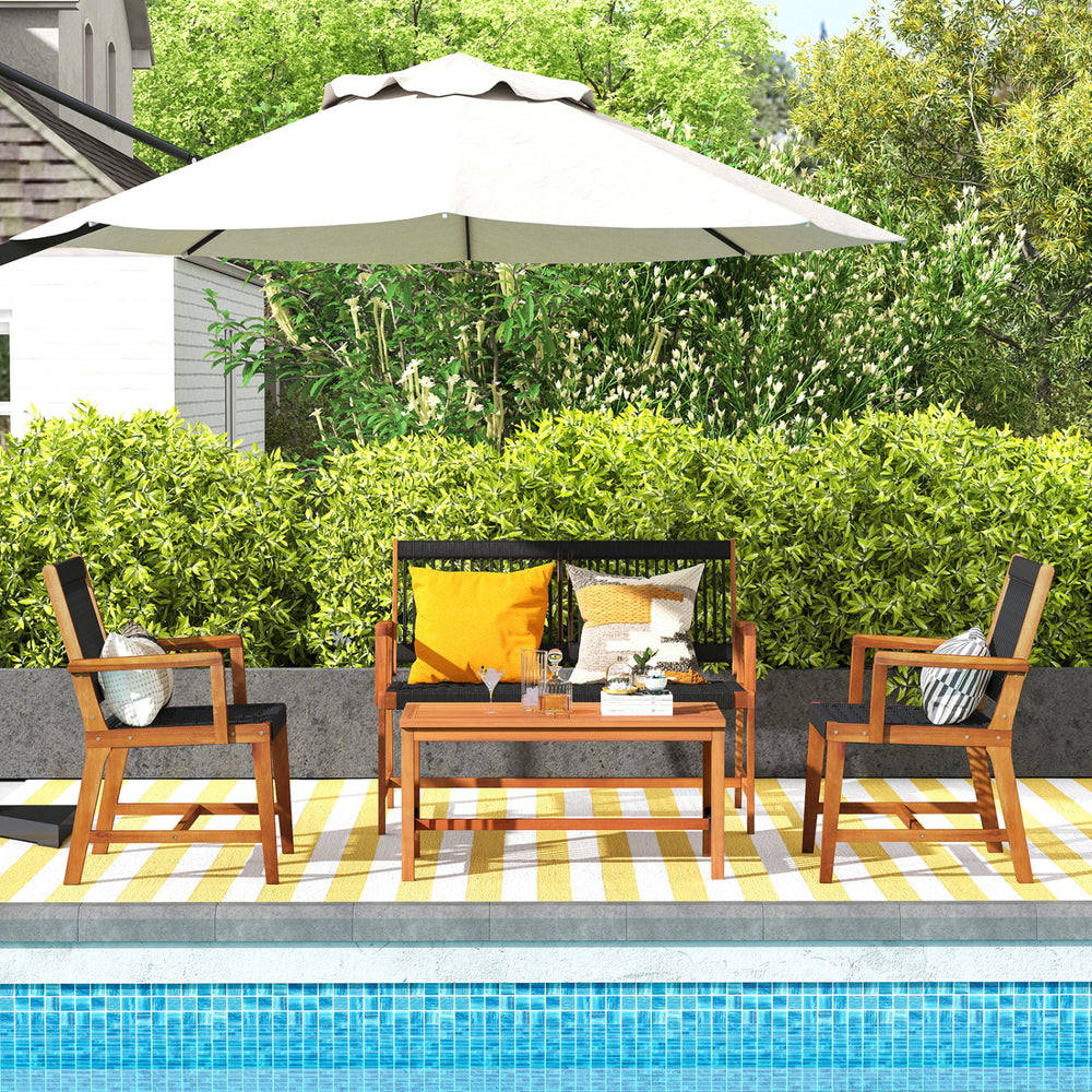 Will be shipped in 2 packages so the arriving time may be different<br>Screw bag for the whole set is in box 1<br>Comfortable to sit with inclined backrest and cozy armrests<br>High-grade acacia wood frame offers strong support<br>Reinforced crossbar for 