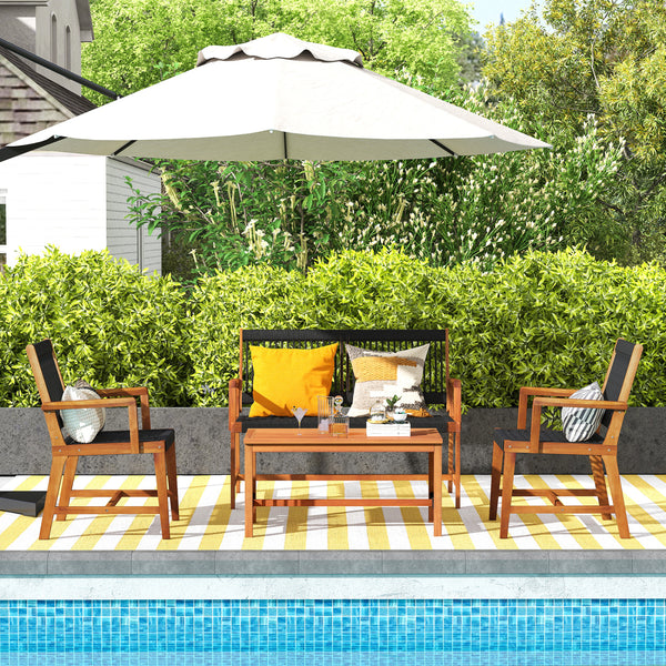 Will be shipped in 2 packages so the arriving time may be different<br>Screw bag for the whole set is in box 1<br>Comfortable to sit with inclined backrest and cozy armrests<br>High-grade acacia wood frame offers strong support<br>Reinforced crossbar for 