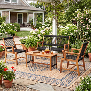 Will be shipped in 2 packages so the arriving time may be different<br>Screw bag for the whole set is in box 1<br>Comfortable to sit with inclined backrest and cozy armrests<br>High-grade acacia wood frame offers strong support<br>Reinforced crossbar for 