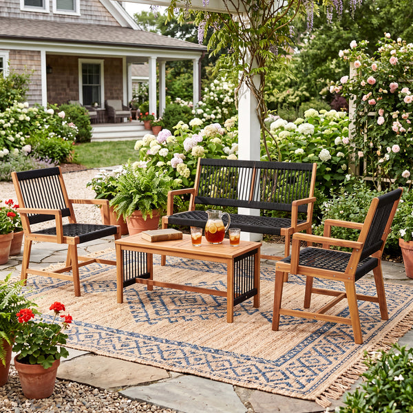 Will be shipped in 2 packages so the arriving time may be different<br>Screw bag for the whole set is in box 1<br>Comfortable to sit with inclined backrest and cozy armrests<br>High-grade acacia wood frame offers strong support<br>Reinforced crossbar for 