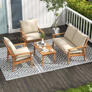 The solid acacia wood ensures stable support<br>Splinter-free surface for smooth touch<br>Add a natural beauty to your outdoor space<br>Provide you with a comfortable seating experience with 5.3 inches seat cushions<br>High-density sponge for cozy support