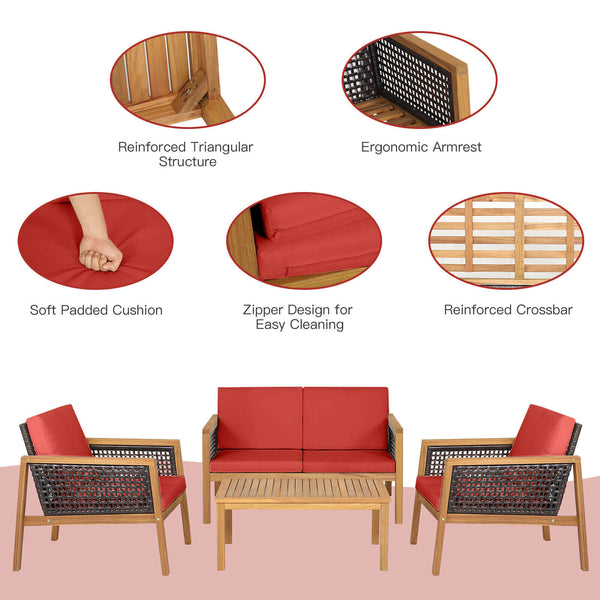 Come with 2 packages  may arrive separately <br>High quality acacia wood for steady performance and rustic touch <br>Withstand weather variations thanks to its all-weather mix of brown PE rattan <br>Bring a soft sitting experience with breathable and thic