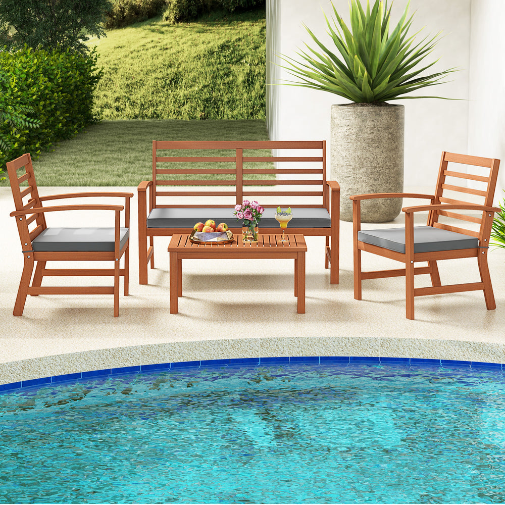 Sturdy acacia wood frame for lasting durability<br>Burr-free finish ensures a smooth and safe touch<br>Detachable cushion covers with practical zippers<br>High-density sponge for ultimate seating comfort<br>Ergonomic design supports and relaxes your body<