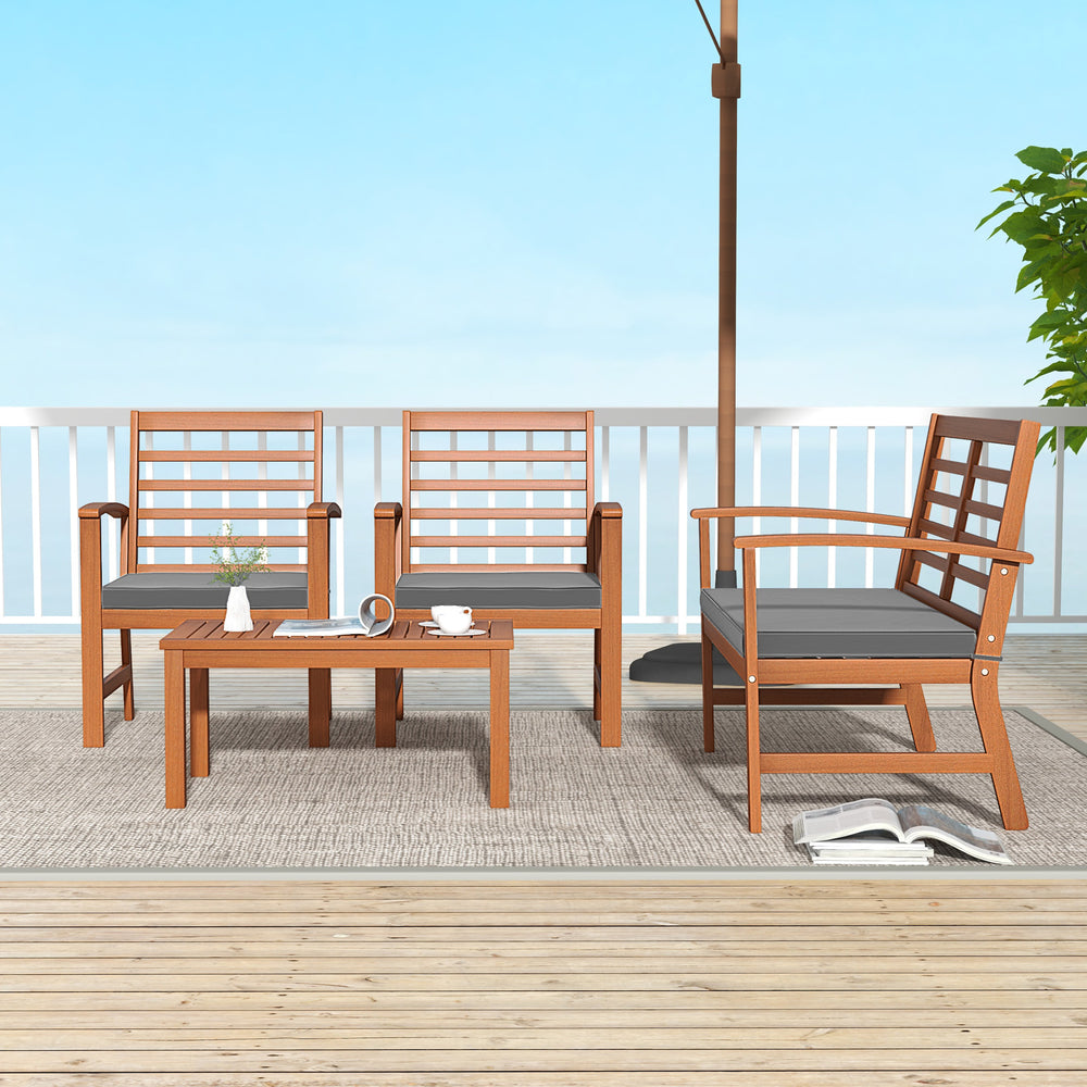 Sturdy acacia wood frame for lasting durability<br>Burr-free finish ensures a smooth and safe touch<br>Detachable cushion covers with practical zippers<br>High-density sponge for ultimate seating comfort<br>Ergonomic design supports and relaxes your body<