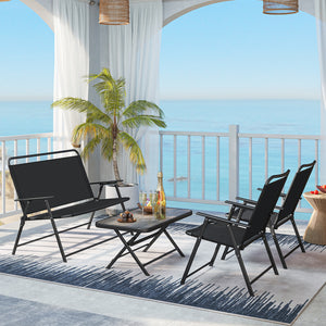 Folding patio set for space-saving design and easy transportation<br>No need to assemble to save your precious time<br>The selected fabric is quick-drying and wear-resistant<br>The fabric also makes you feel breathable<br>More space and more comfort with 