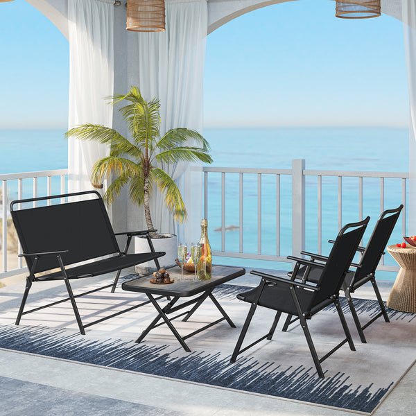 Folding patio set for space-saving design and easy transportation<br>No need to assemble to save your precious time<br>The selected fabric is quick-drying and wear-resistant<br>The fabric also makes you feel breathable<br>More space and more comfort with 