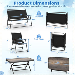 Folding patio set for space-saving design and easy transportation<br>No need to assemble to save your precious time<br>The selected fabric is quick-drying and wear-resistant<br>The fabric also makes you feel breathable<br>More space and more comfort with 
