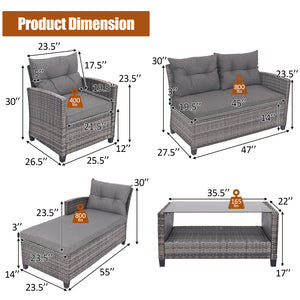 Weather-resistant PE rattan ensures durability<br>Reinforced steel frame enhances overall stability without deformation<br>Adjustable feet can prevent the floor from scratches and fit uneven ground<br>The coffee table with tempered glass top can hold food