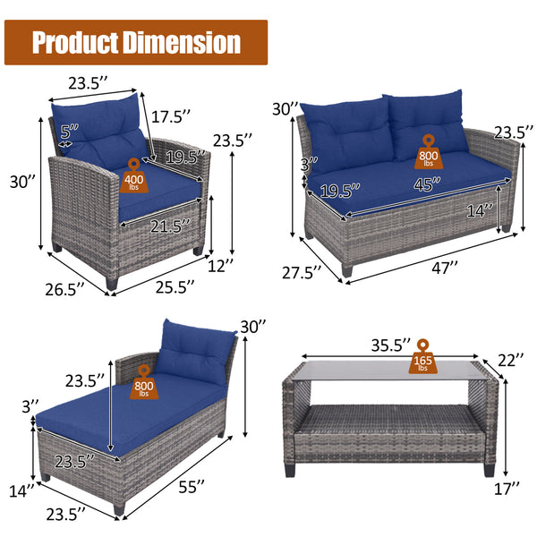 Weather-resistant PE rattan ensures durability<br>Reinforced steel frame enhances overall stability without deformation<br>Adjustable feet can prevent the floor from scratches and fit uneven ground<br>The coffee table with tempered glass top can hold food