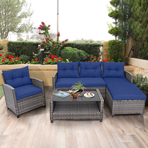 Weather-resistant PE rattan ensures durability<br>Reinforced steel frame enhances overall stability without deformation<br>Adjustable feet can prevent the floor from scratches and fit uneven ground<br>The coffee table with tempered glass top can hold food