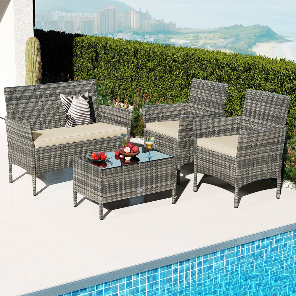 High-grade PE rattan for both elegance and durability<br>Soft seat cushions make chairs more comfortable to sit<br>Ergonomic backrest and armrests make you relaxed<br>Zipper design for easy maintenance of cushion covers<br>Heavy-duty metal frame for high 