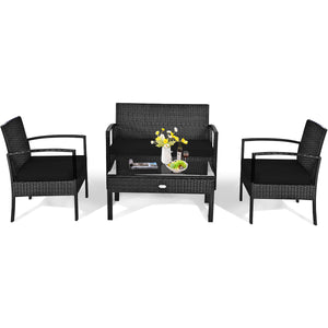 Made of sturdy and solid steel frame with all weather PE rattan  this patio rattan furniture set can keep stability and durability for long time use. Â  Breathable and soft cushions will hold you comfortably and the cover of cushion can be removed with sm