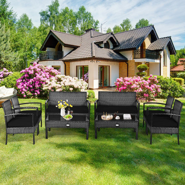 Made of sturdy and solid steel frame with all weather PE rattan  this patio rattan furniture set can keep stability and durability for long time use. Â  Breathable and soft cushions will hold you comfortably and the cover of cushion can be removed with sm