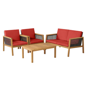 Come with 2 packages  may arrive separately <br>High quality acacia wood for steady performance and rustic touch <br>Withstand weather variations thanks to its all-weather mix of brown PE rattan <br>Bring a soft sitting experience with breathable and thic