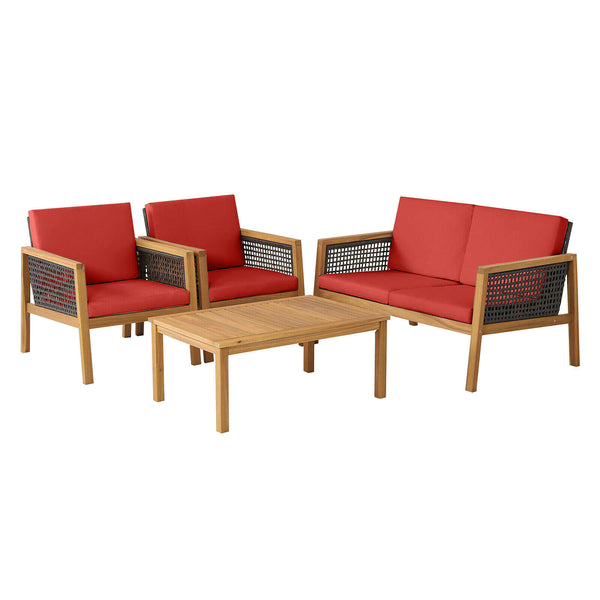 Come with 2 packages  may arrive separately <br>High quality acacia wood for steady performance and rustic touch <br>Withstand weather variations thanks to its all-weather mix of brown PE rattan <br>Bring a soft sitting experience with breathable and thic