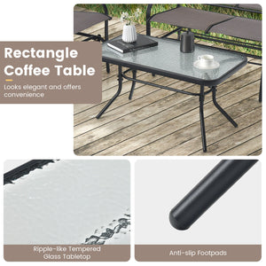Stable gliding base for smooth and safe gliding motion<br>Ergonomic seat with high backrest and curved armrests<br>Breathable seat fabric avoids sweaty feelings<br>Coffee table looks elegant and offers convenience<br>Anti-slip footpads protect the ground 