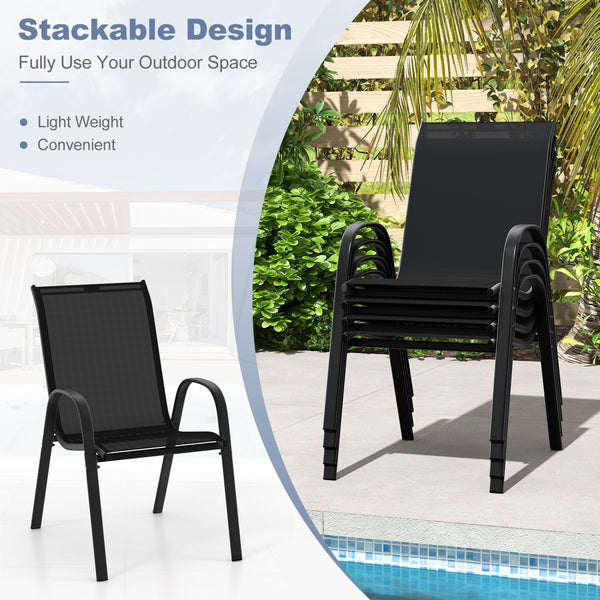 Stackable design for space-saving<br>Lightweight structure for easy movement<br>Fit your body curve perfectly with incline backrest and wide seat<br>Ergonomic armrest for arm relaxation<br>High-quality fabric for breathability and fast drying<br>Hold up t