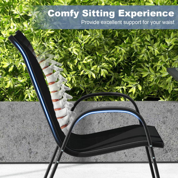 Stackable design for space-saving<br>Lightweight structure for easy movement<br>Fit your body curve perfectly with incline backrest and wide seat<br>Ergonomic armrest for arm relaxation<br>High-quality fabric for breathability and fast drying<br>Hold up t