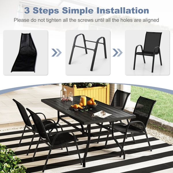 Stackable design for space-saving<br>Lightweight structure for easy movement<br>Fit your body curve perfectly with incline backrest and wide seat<br>Ergonomic armrest for arm relaxation<br>High-quality fabric for breathability and fast drying<br>Hold up t