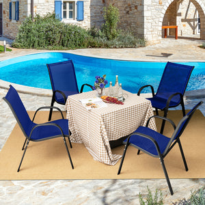 Stackable design for space-saving<br>Lightweight structure for easy movement<br>Fit your body curve perfectly with incline backrest and wide seat<br>Ergonomic armrest for arm relaxation<br>High-quality fabric for breathability and fast drying<br>Hold up t