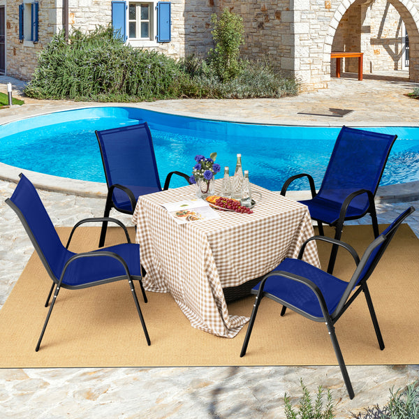 Stackable design for space-saving<br>Lightweight structure for easy movement<br>Fit your body curve perfectly with incline backrest and wide seat<br>Ergonomic armrest for arm relaxation<br>High-quality fabric for breathability and fast drying<br>Hold up t