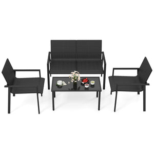 Top grade mix brown/black PE rattan for elegance and durability<br>Comfortable to sit with ergonomic seat and curved back<br>Galvanized metal pipes resist to rust and offer strong support<br>Adjustable footpads of coffee table for higher stability<br>Spac
