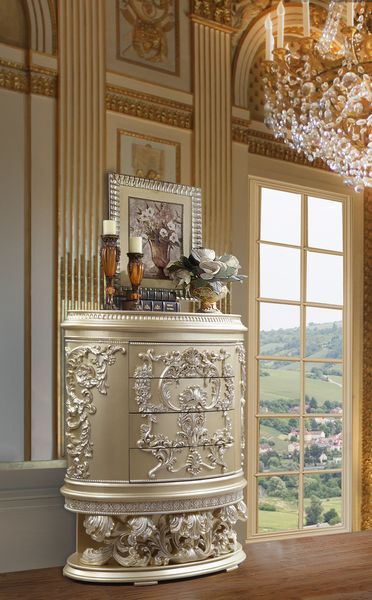 Vatican - Chest - Beige - 46-"<br/><br/><b>Product Features</b><ul><li>Button Tufted</li><li>Scrolled Floral & Upholstery Headboard & Footboard</li><li>Feltlined Drawer</li><li>Metal Side Drawer Glide</li><li>2/3 Drawer Extension</li><li>Safety Stop Inclu